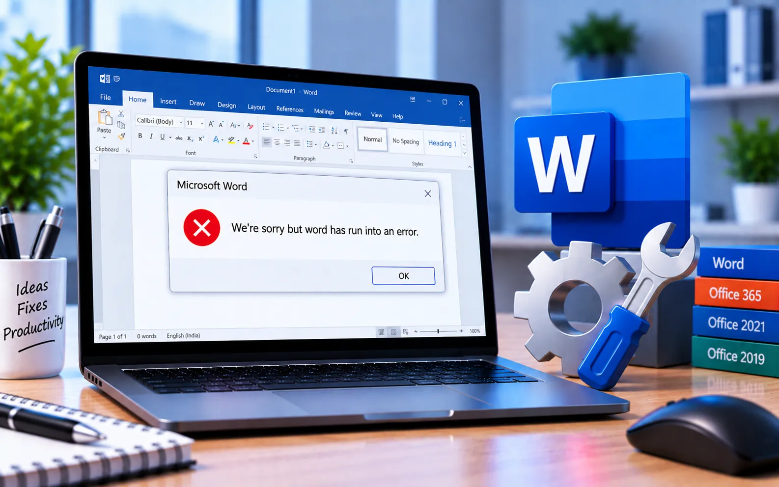 We're sorry but Word Excel Outlook PowerPoint has run into an error fix